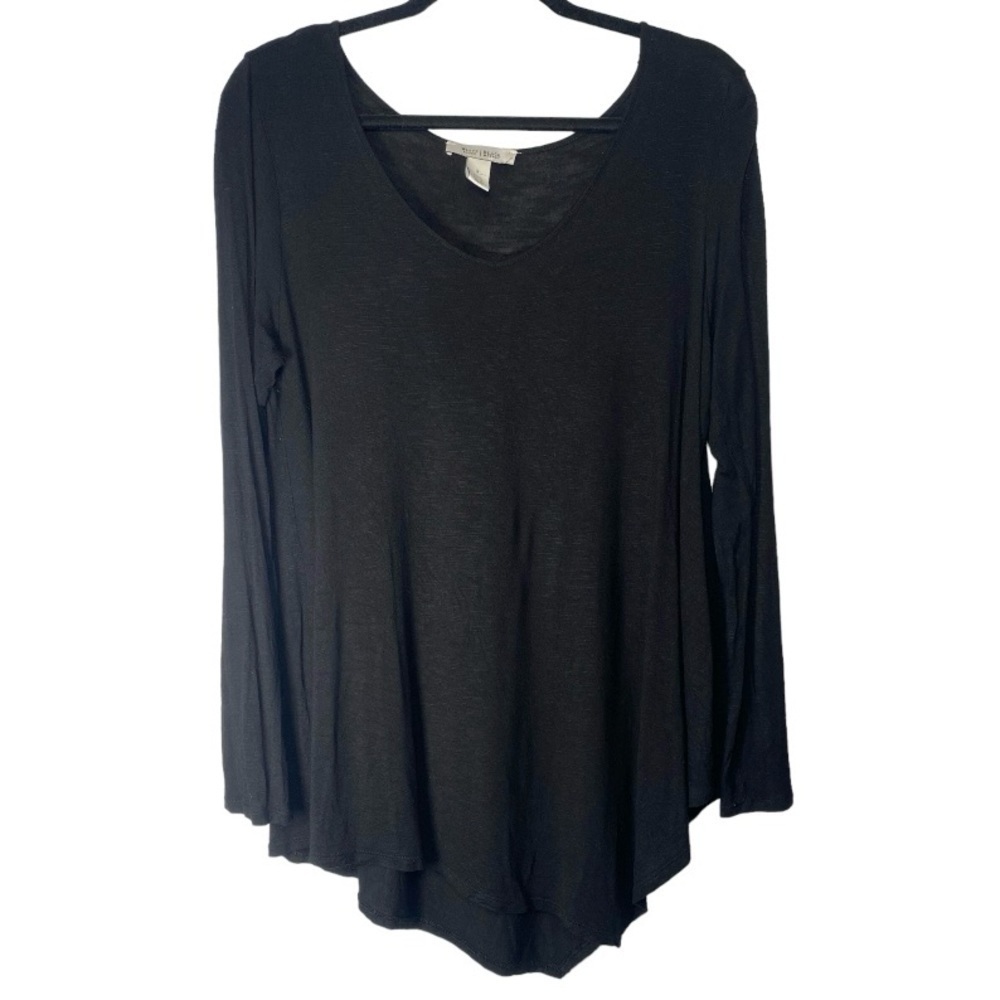 White House Black Market Black Slub Knit Long Sleeve V Neck T Shirt Size Small